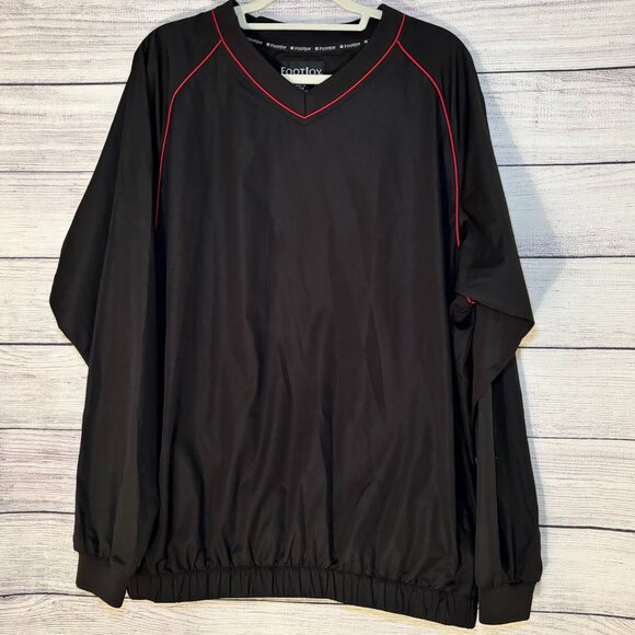 FootJoy Men's L Black/Red Trim Pullover V-Neck Windbreaker‎ Golf Jacket Sports - Picture 1 of 6